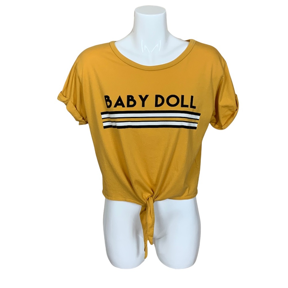Local Lab Gold Cropped Knot Front Baby Doll Top XL